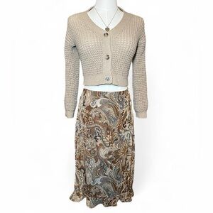 Beige Cottagecore Cropped Knit Cardigan